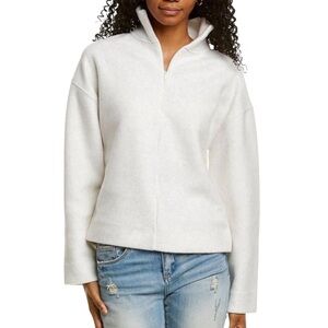 Vince White and Gray Quarter-Zip Funnel Neck Fleece Pullover